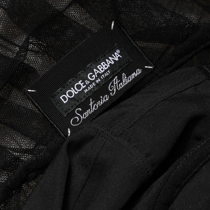 Dolce & Gabbana Black V-Neck Ruched Lace Hem Midi Dress