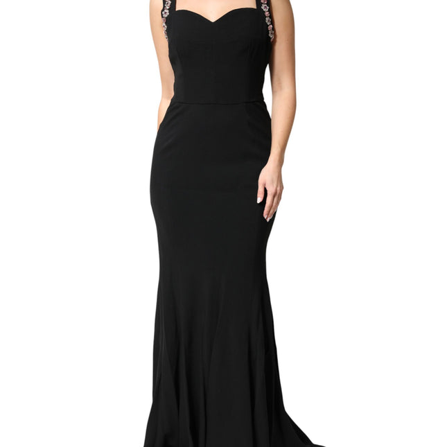 Dolce & Gabbana Black Embellished Bodycon Long Gown Dress
