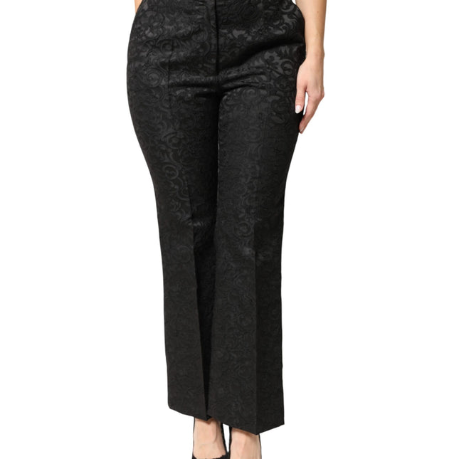 Dolce & Gabbana Black Floral Brocade High Waisted Trouser Pants