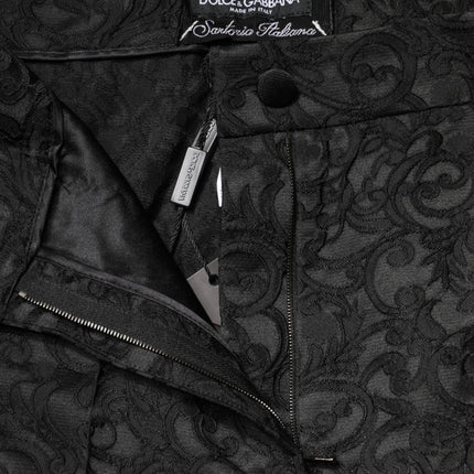 Dolce & Gabbana Black Floral Brocade High Waisted Trouser Pants