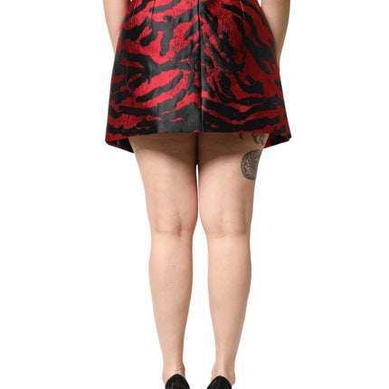 Dolce & Gabbana Black Red Jacquard High Waist Mini Skirt