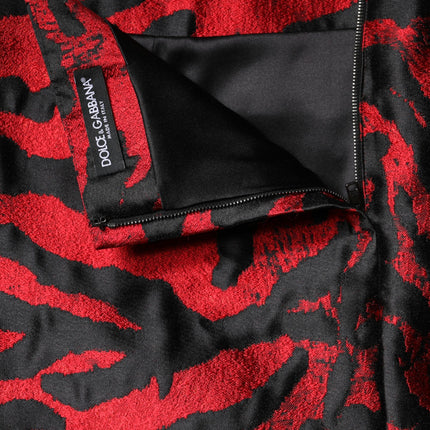 Dolce & Gabbana Black Red Jacquard High Waist Mini Skirt