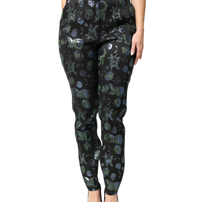 Dolce & Gabbana BlueGreen Floral Metallic Slim Trouser Pants