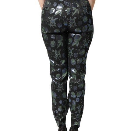 Dolce & Gabbana BlueGreen Floral Metallic Slim Trouser Pants