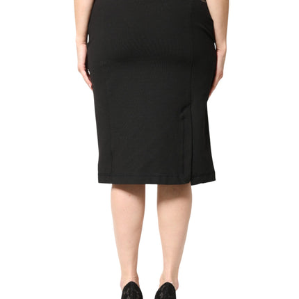 GF Ferre Black Polyester Pencil Cut Knee Length Women Skirt