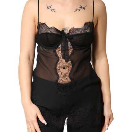 Dolce & Gabbana Black Silk Floral Lace Chemise Lingerie Top
