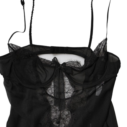 Dolce & Gabbana Black Silk Floral Lace Chemise Lingerie Top