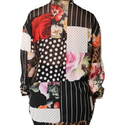Dolce & Gabbana Multicolor Patchwork Silk CollaredBlouse Top