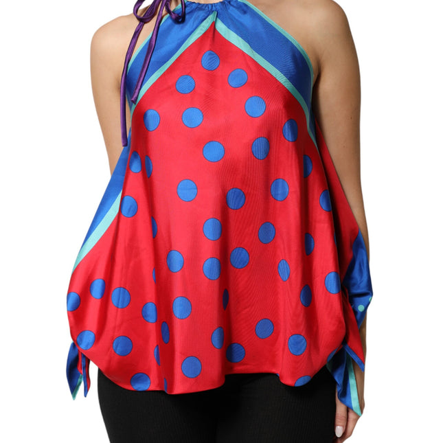 Dolce & Gabbana Multicolor Polka Dot Tie Halter Blouse  Top