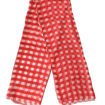 Dolce & Gabbana Red Checkered Stole Neck Wrap Shawl Scarf