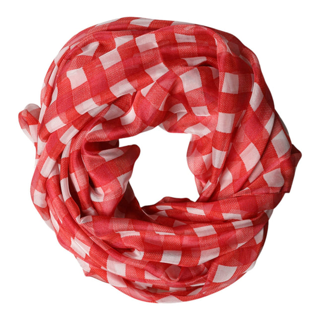 Dolce & Gabbana Red Checkered Stole Neck Wrap Shawl Scarf