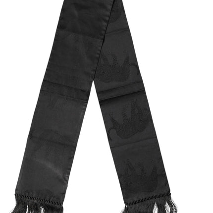 Dolce & Gabbana Black Satin Silk Fringes Neck Foulard Scarf
