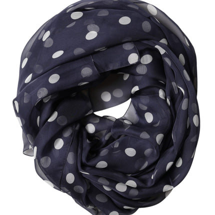 Dolce & Gabbana Blue Polka Dot Silk Neck Wrap Shawl 205cm x 132cm Scarf