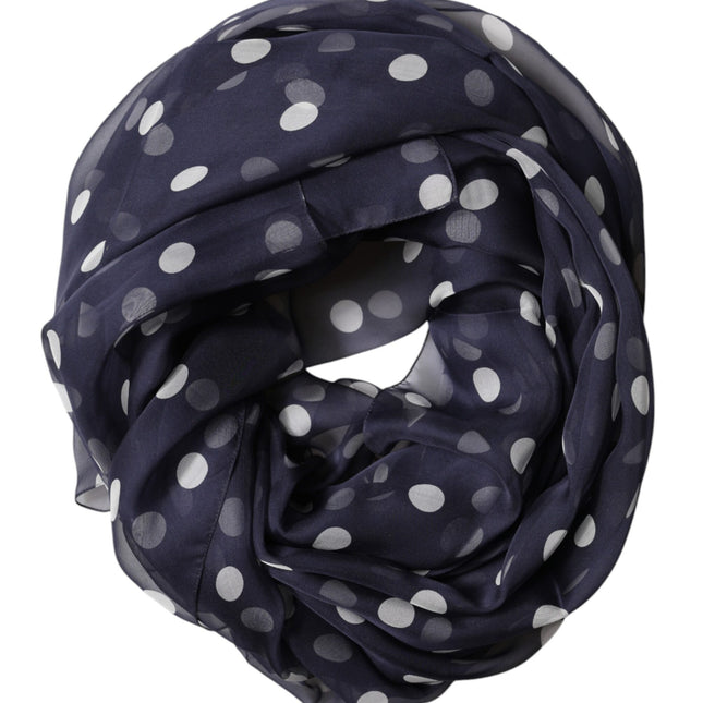 Dolce & Gabbana Blue Polka Dot Silk Neck Wrap Shawl 205cm x 132cm Scarf