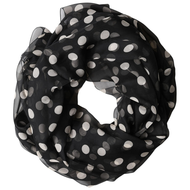 Dolce & Gabbana Black Polka Dot Silk Neck Wrap Shawl 205cm x 137cm Scarf