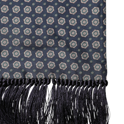 Dolce & Gabbana Blue Patterned Silk Fringes Foulard 138cm x 15.5cm Scarf
