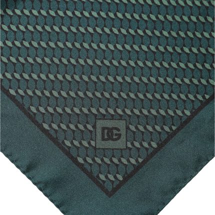 Dolce & Gabbana Dark Green Silk Patterned Handkerchief 32cm x 31cm Scarf