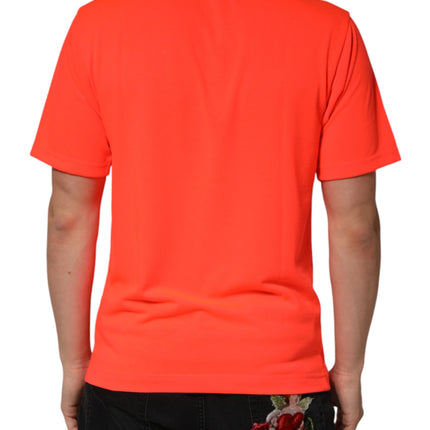 Dolce & Gabbana Neon Orange Polyester Crew Neck Men T-shirt