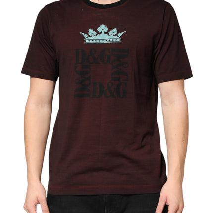 Dolce & Gabbana Maroon DG Crown Cotton Crew Neck Men T-shirt