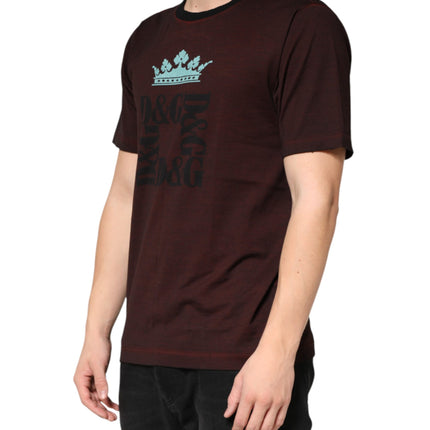Dolce & Gabbana Maroon DG Crown Cotton Crew Neck Men T-shirt