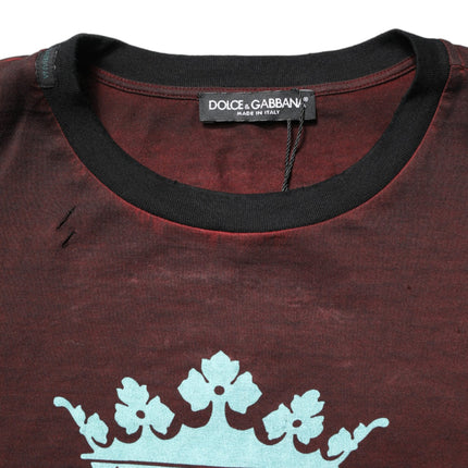Dolce & Gabbana Maroon DG Crown Cotton Crew Neck Men T-shirt
