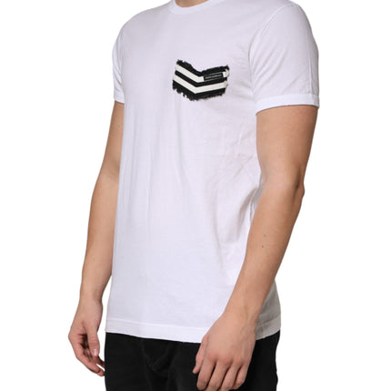 Dolce & Gabbana White Stripes Cotton Crew Neck Tee  T-shirt
