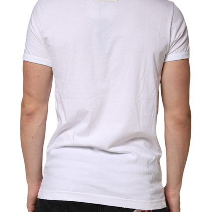 Dolce & Gabbana White Stripes Cotton Crew Neck Tee  T-shirt