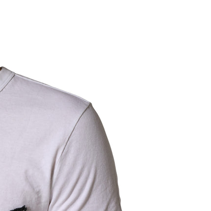 Dolce & Gabbana White Stripes Cotton Crew Neck Tee  T-shirt