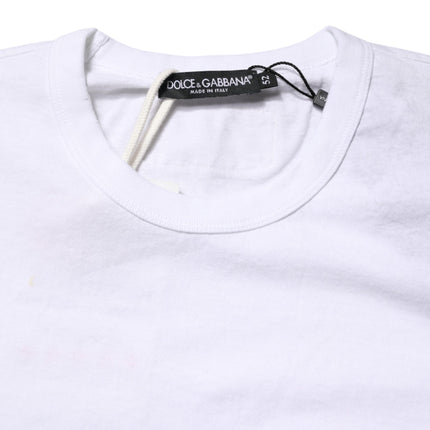 Dolce & Gabbana White Stripes Cotton Crew Neck Tee  T-shirt