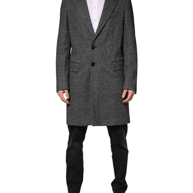 Dolce & Gabbana Gray Wool Blend Long Trench Coat Men Jacket