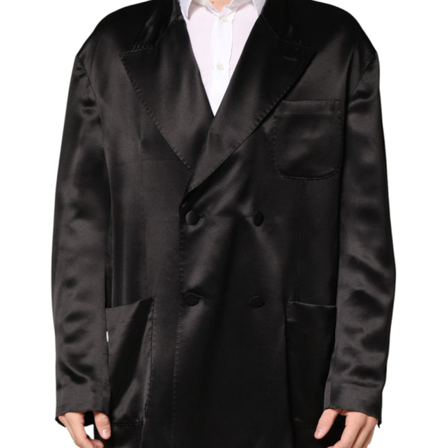 Dolce & Gabbana Black Silk Double Breasted 2 Button Blazer