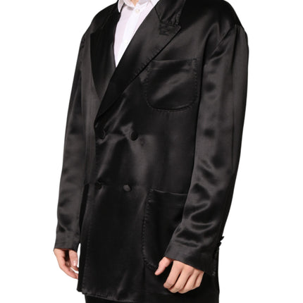 Dolce & Gabbana Black Silk Double Breasted 2 Button Blazer