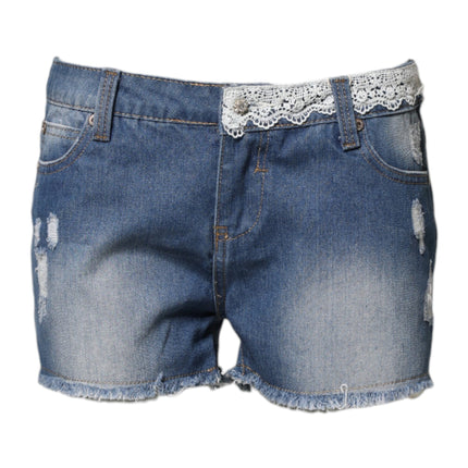 Gio Cellini Blue Cotton Low Waist Denim Casual Hot Pants Shorts