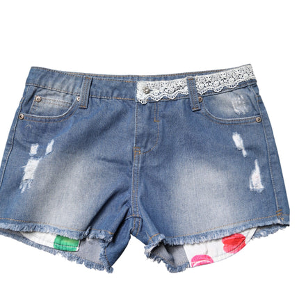 Gio Cellini Blue Cotton Low Waist Denim Casual Hot Pants Shorts