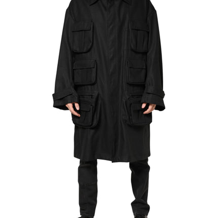 Dolce & Gabbana Black Pockets Collared Trench Coat Jacket