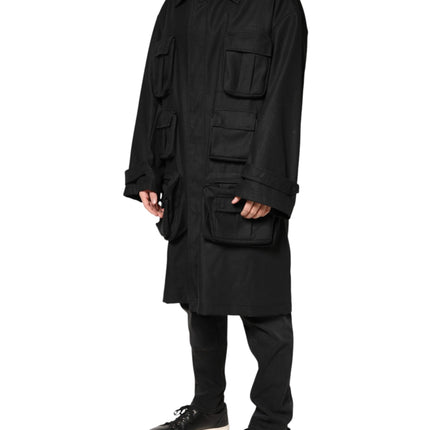 Dolce & Gabbana Black Pockets Collared Trench Coat Jacket