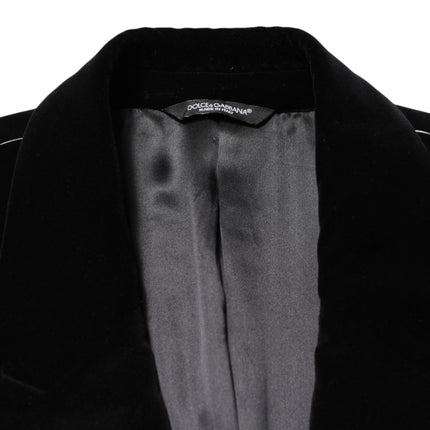 Dolce & Gabbana Black Cotton Velvet Long Trench Coat Jacket