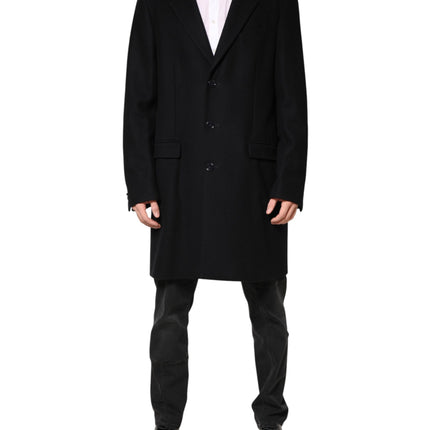 Dolce & Gabbana Black Wool Single Breasted Long Coat Jacket