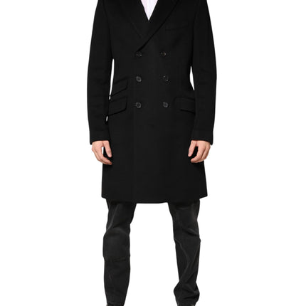 Dolce & Gabbana Black Wool Double Breasted TrenchCoat Jacket