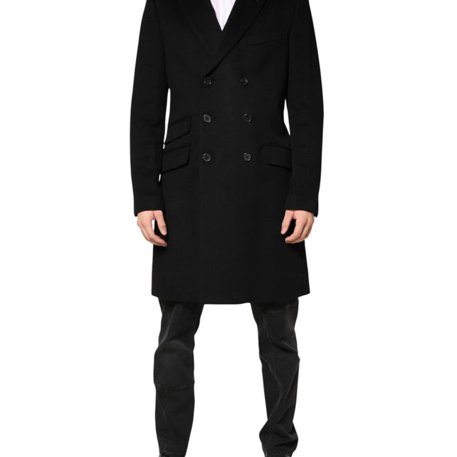 Dolce & Gabbana Black Wool Double Breasted TrenchCoat Jacket