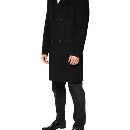 Dolce & Gabbana Black Wool Double Breasted TrenchCoat Jacket