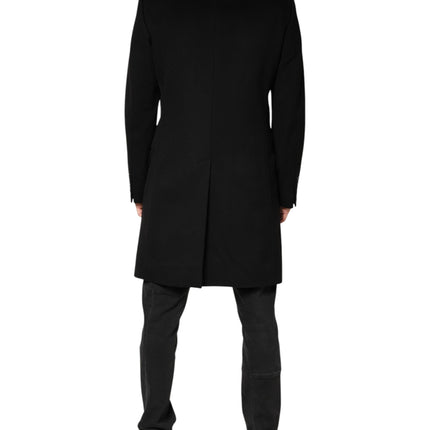 Dolce & Gabbana Black Wool Double Breasted TrenchCoat Jacket