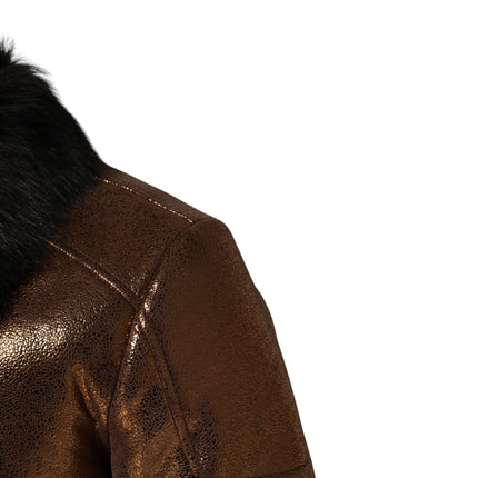 Dolce & Gabbana Bronze Leather Fur Full Zip Men Biker Jacket