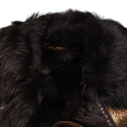 Dolce & Gabbana Bronze Leather Fur Full Zip Men Biker Jacket