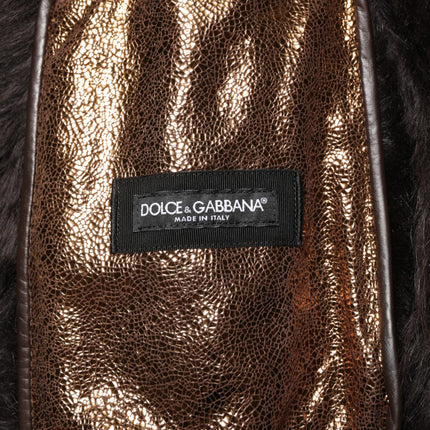 Dolce & Gabbana Bronze Leather Fur Full Zip Men Biker Jacket
