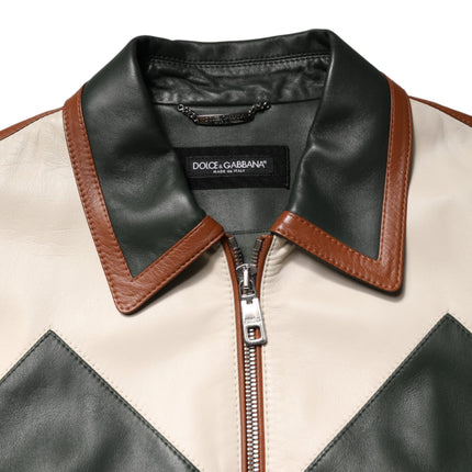 Dolce & Gabbana Multicolor Leather Full Zip men Biker Jacket