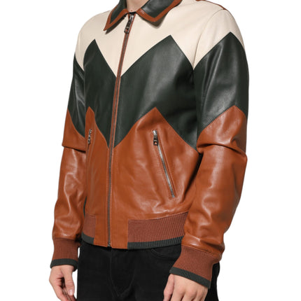 Dolce & Gabbana Multicolor Leather Full Zip men Biker Jacket