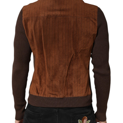 Dolce & Gabbana Brown Velvet Calfskin Full Zip Biker Jacket
