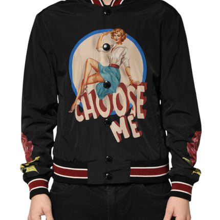 Dolce & Gabbana Black Pin Up Button Down Men Bomber Jacket