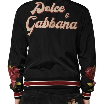 Dolce & Gabbana Black Pin Up Button Down Men Bomber Jacket